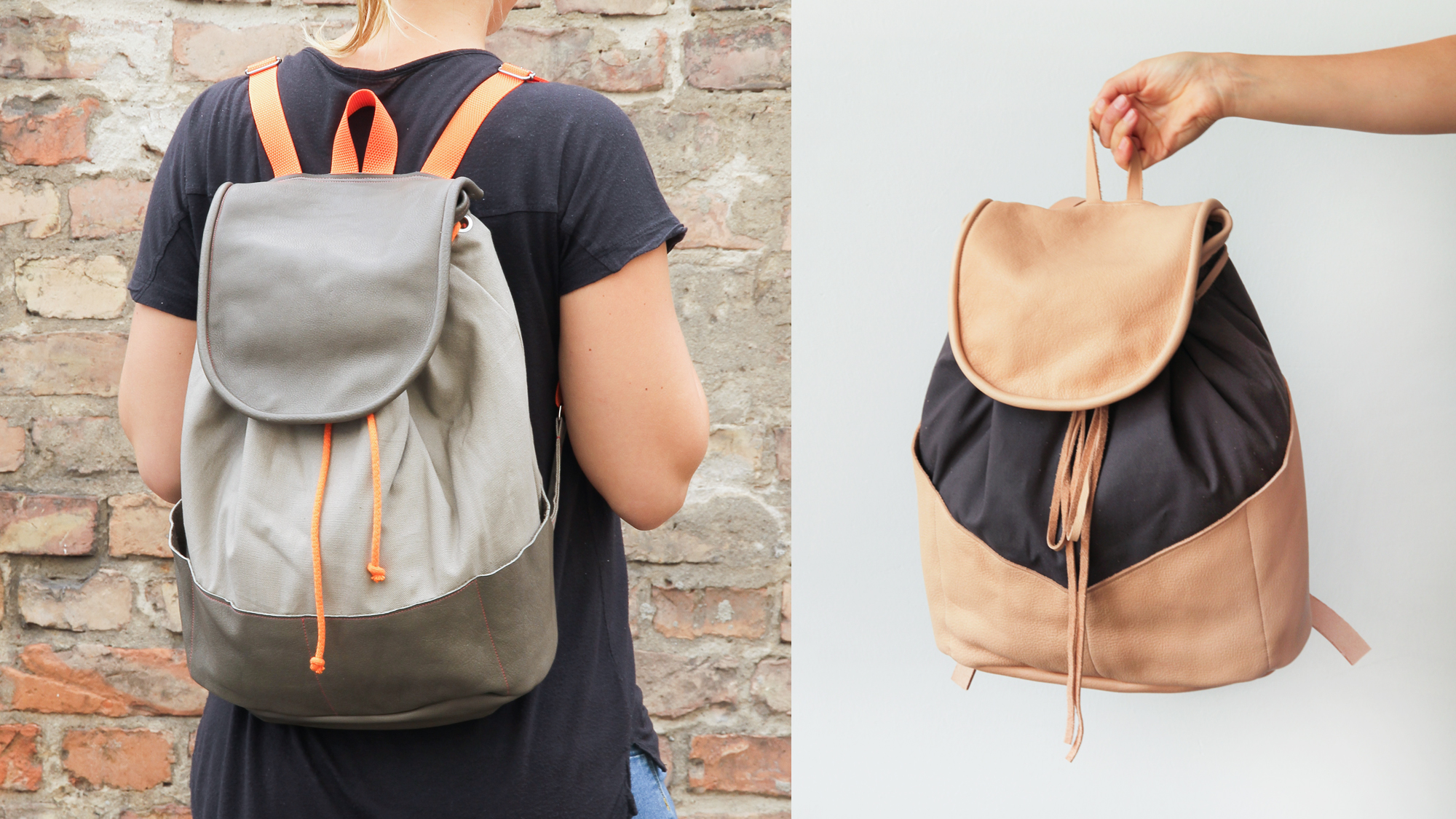 Sew a leather and canvas backpack