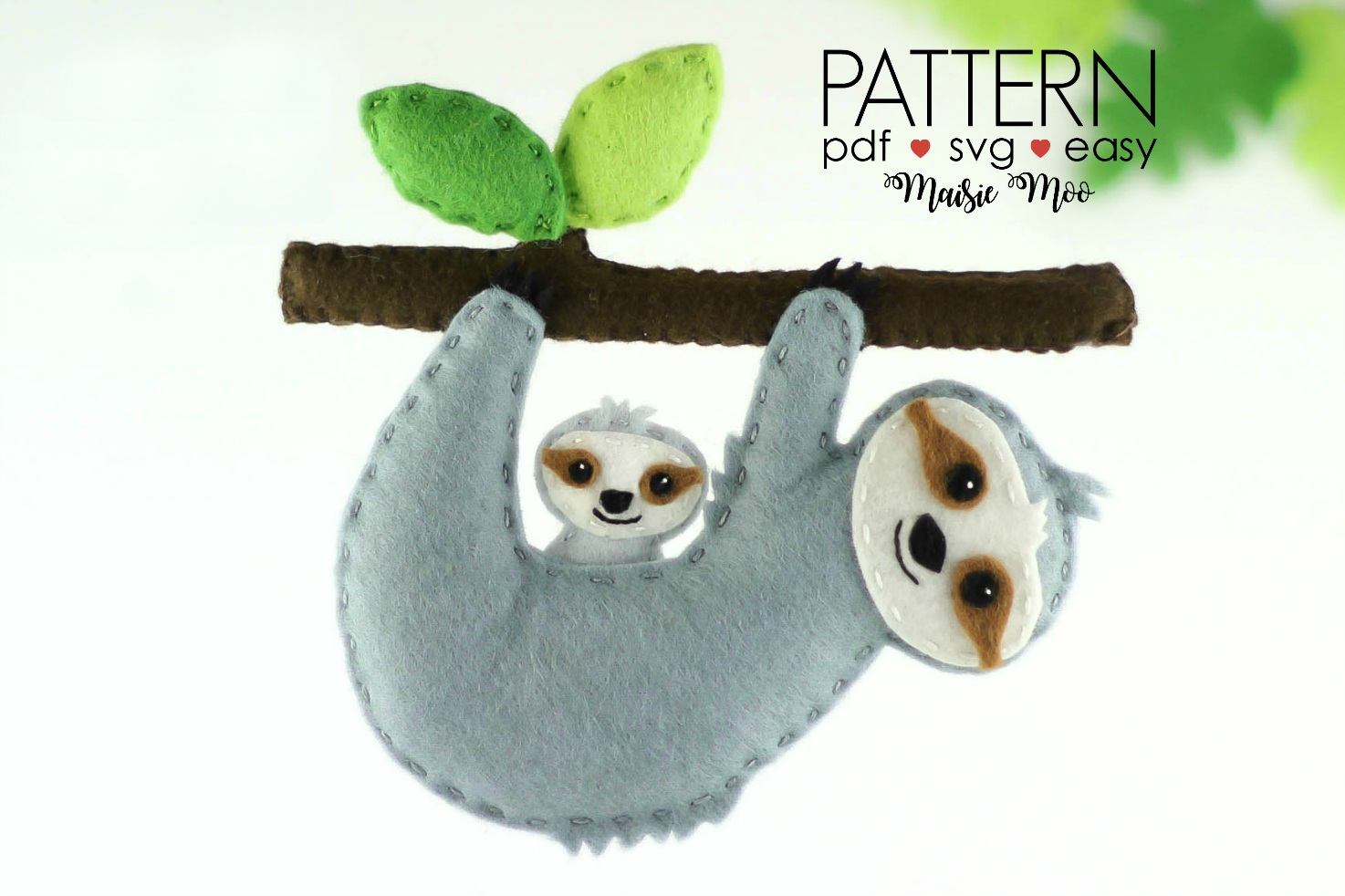 Sloth Sewing Pattern SVG Felt Sloth Ornament Pattern for your cutting